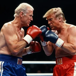 color film still from rocky 1 9 9 0 of joe biden, donald trump, boxing, fighting, punching