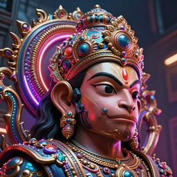 high quality 3 d render neo - rococo cyberpunk hanuman! head building, neon madhubani, highly detailed, in sci - fi mumbai, cinematic smooth unreal engine, lee madgwick & liam wong, dramatic light, low angle, uhd 8 k, sharp focus