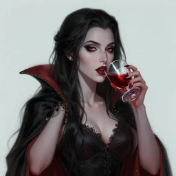 portrait of beautiful vampire woman drinking from a goblet of blood, fantasy concept art trending on artstation