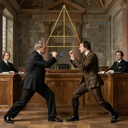 alex jones fighting alex jones in a courtroom, golden ratio, renaissance painting,