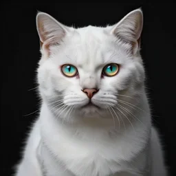 a white cat, glowing eyes, trending wallpaper, black background, hyper realistic