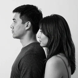 portrait of a man in profile, woman