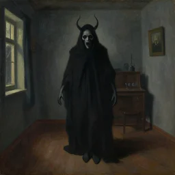 a painting of nightmare in a room, by vilhelms purvitis, oil on canvas