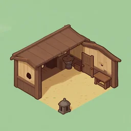 medieval horse stable, isometric game asset, digital art, simple drawing, artstation