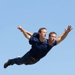 photo of mark zuckerberg learning to fly in the sky