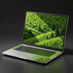a closed laptop, the surface metal of the laptop is made of grass, eco - friendly laptop from grass, very realistic