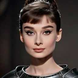 head and shoulders portrait of a female knight, game of thrones, young audrey hepburn, by stanley kubrick, vogue fashion photo
