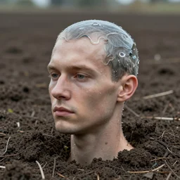 a realistic human head coming out of the ground, surreal, water art manipulation