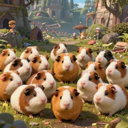 ultra realistic cute guineapigs everywhere, live underworld, by simon stalenhag, frank frazetta, greg rutkowski, beeple, yoko taro, christian macnevin, wlop and krenz cushart, epic fantasy character art, volumetric outdoor lighting, midday, high fantasy, cgsociety, cheerful colours, full length, exquisite detail, post - processing, masterpiece, cinematic