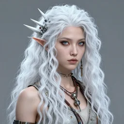highly detailed portrait of wasteland punk long curly white icey shard hair tribal lady, stray wiring by atey ghailan, james gilleard, by joe fenton, by greg rutkowski, by greg tocchini, by kaethe butcher, 4 k resolution, gradient blue, cyan, black and white color scheme!!! ( ( snowy glaciated robotic dystopian city background ) )