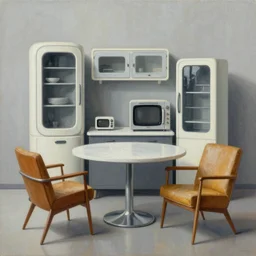 futuristic mid century modern furniture and appliances, highly detailed painting