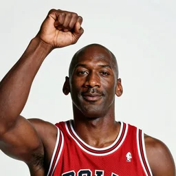 Portrait of Michael Jordan raising his fist by Shepard Fairey