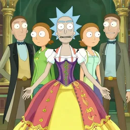 portrait of rick and morty wearing an overbust corset and billowing skirt. digital art by eugene de blaas, ross tran, and nasreddine dinet, vibrant color scheme, intricately detailed, in the style of romanticism. artstation, greg rutkowski