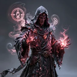 a necromancer pulsing with necrotic energy, art by juan pablo roldan, power auras, sigils, tattered cloth robes, substance 3 d painter, pbr textures, physical based rendering, cinematic, hyper realism, high detail, octane render, unreal engine, 8 k, smooth gradients, high contrast, depth of field, aperture f 2.