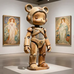8 k octane render ultra photorealistic hyper detailed, a very very sculpture cute wooden and ceramic mystical statue robot of the roman organiquecyberpunk a contemporary art gallery in neo tokyo artwork alphonse mucha and chamberlain john