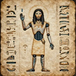 hieroglyphic imagery of jesus as a robot