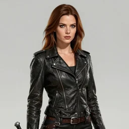 Rebecca Ferguson in sons of anarchy tv show, wearing samcrow leather jacket, D&D style , highly detailed, digital art, trending on artstation, smooth, sharp focus, illustration, art by artgem and ROBERT HYNES