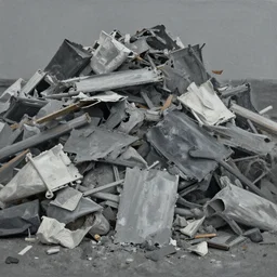 painterly warped trash heap, dull grey