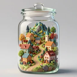 intricate illustration, of a small village, inside a glass jar. intricately detailed. beautiful. colourful. 3 d vray render, artstation, deviantart, pinterest, 5 0 0 px models