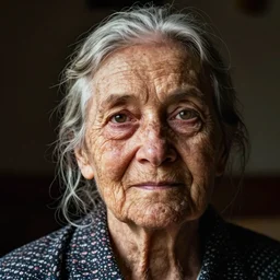 poignant portrait of an old woman remembering their past, the years weigh heavily in their eyes, nostalgia, melancholy