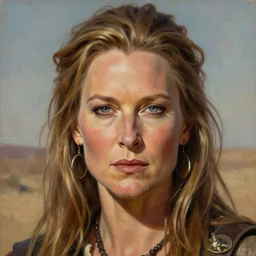portrait of meryl streep as a scheming warlord character in mad max 2 : the road warrior, film still, detailed realism face in painting, detailed beautiful portrait, oil painting masterpiece, 8 k resolution, smooth, sharp focus, trending on artstation, by rembrandt