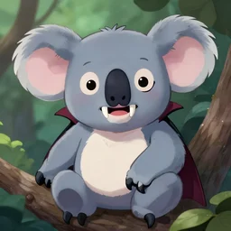 a vampire koala, vampire fangs, digital art, anime art style