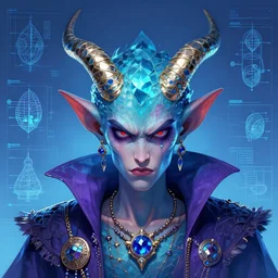 portrait of angry jewel djinn wizard in the style of Rob Lefield and Dan Mumford , trending on artstation, digital art,surrealism ,macro,blueprint ,vaporwave ,