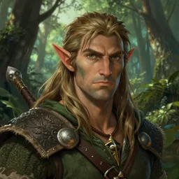 a close - up headshot illustration portrait of an human druid standing in deep lush forest, d & d character portrait, pathfinder, art by keith parkinson and greg rutkowski and frank frazetta