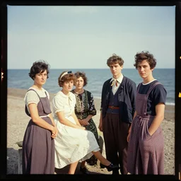 kodak portra 4 0 0, wetplate, 1 9 3 0 s colour portrait of dressed people by the sea on a sunny day, by saul leiter, insanely detailed, insanely intricate, depth of field, blueberry