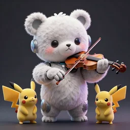 high quality 3 d render very cute fluffy cyborg!! bear! plays electronic viola, cyberpunk highly detailed, unreal engine cinematic smooth, in the style of blade runner & detective pikachu, hannah yata charlie immer, moody light, low angle, uhd 8 k, sharp focus