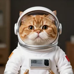 chonky ginger cat in spacesuit
