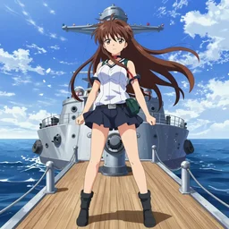 Kantai Collection battleship Kirishima Kai Ni Full standing in the middle of the ocean  anime Wallpaper , shipgirls , anime ,manga , absurdres, brown hair drawn by hisahiko