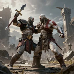 kratos fighting jesus, unreal engine 5, high quality, screenshot