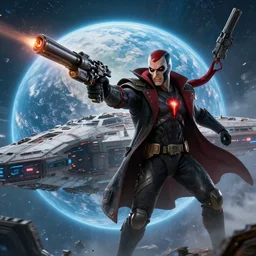 worst villain returns to earth in a giant spaceship guns blazin ', hyper detailed, futuristic, cinematic, 8 k