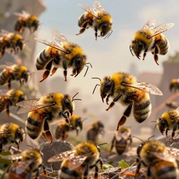 Bumblebees going to war versus Humanity,  realistic 4k octane beautifully detailed render, 4k post-processing, highly detailed, intricate complexity, epic composition, magical atmosphere, cinematic lighting, masterpiece, ultra hd