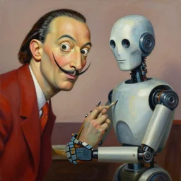 a detailed oil painting of a robot artist in the style of salvador dali