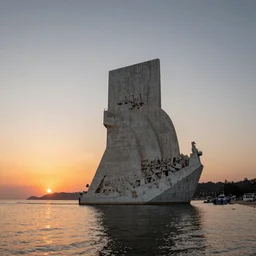 Monumental ship passing through a calm sunset