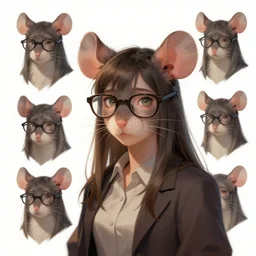 character design portrait of an anthropomorphic furry rat girl with rat ears, wearing glasses, 4 k, concept art, by wlop, ilya kuvshinov, artgerm, krenz cushart, pixiv.