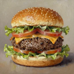 Sweet burger, oil painting,
