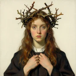 priestess wearing a crown of twisted branches by beksinski