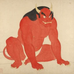 red ogre, naita aka oni, traditional painting, japanese watercolor, national museum