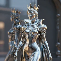 statue young woman queen, chrome, reflect 8 k uhd, unreal engine, octane render in the artstyle of finnian macmanus, john park and greg rutkowski