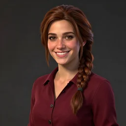 an insanely detailed realistic depiction of smiling beautiful jodi from stardew valley, burgandy shirt, brown hair, french braid, in the style of peter mohrbacher, artgerm, dramatic lighting and composition, octane render, trending on artstation, concept art 8 k