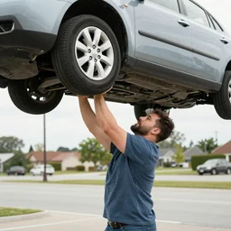 a strong man lifting a car