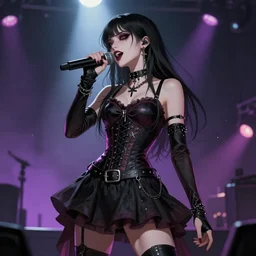 gothic rock star girl on stage. concept art, artstation trending, digital painting highly detailed, vxf movie, cinematic