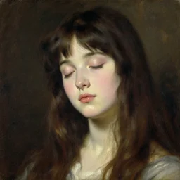 portrait of anime girl peaceful, eyes closed, painting by gaston bussiere, craig mullins, j. c. leyendecker