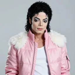 beautiful fantasy character portrait, michael jackson, wearing pink puffy bomber jacket with white fur, by peter mohrbacher, hajime sorayama, wayne barlowe, boris vallejo, aaron horkey, gaston bussiere, craig mullins