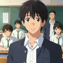 high school classroom scene spring setting anime promotional poster, expert high detail concept art, perfect proportions define face, tall handsome guys, bold colors, colorful, sharp focus, realistic shaded lighting artistic, kazue kato, katsuhiro, jeremy lipkin, makoto shinkai, loish and clamp style, expert artist