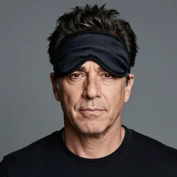 portrait photo of chino moreno wearing a sleep mask on his forehead by annie liebovitz, award-winning photograph