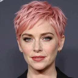 portrait of a beautiful Christina Hendricks with pink pixie cut hairstyle by Mario Testino (1980), close up, detailed, award winning, Sony a7R